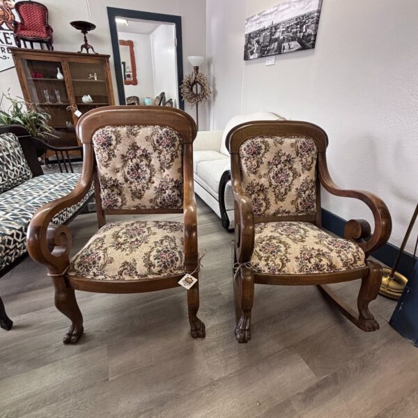 Antique floral rocker & chair set
